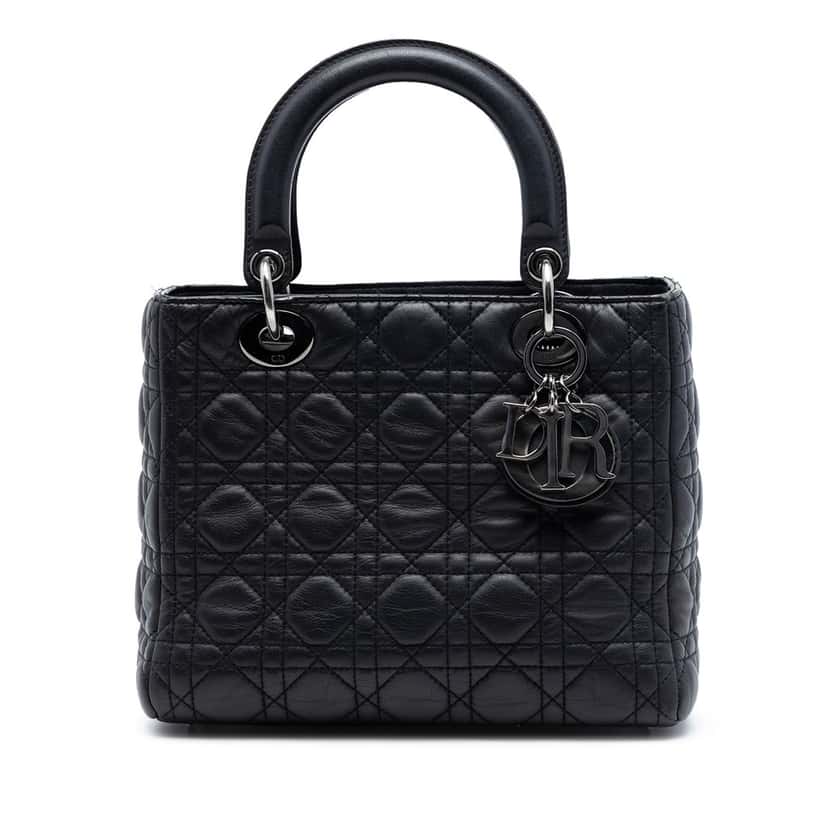 Dior Medium Lambskin Cannage Lady Dior Black Leather Very good condition - Front View