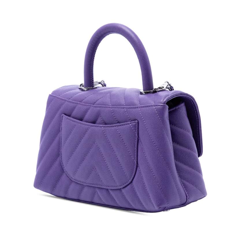 Chanel Mini Chevron Caviar Coco Top Handle Bag Purple Leather Very good condition - Back View