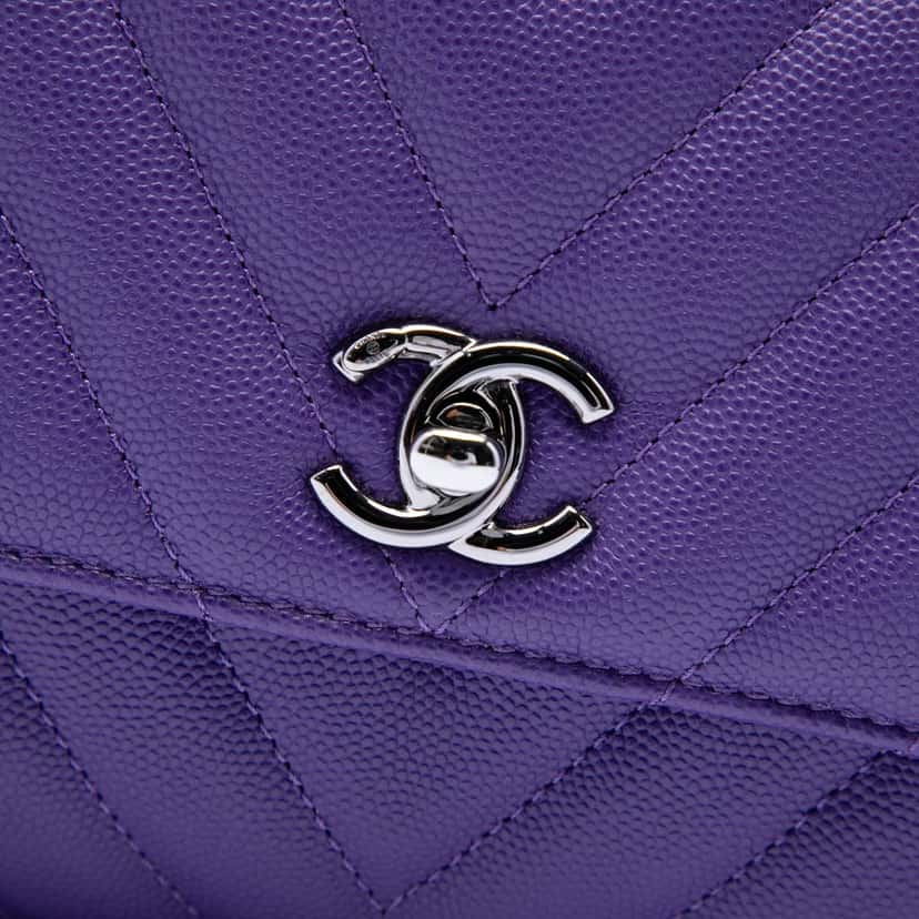 Chanel Mini Chevron Caviar Coco Top Handle Bag Purple Leather Very good condition - Box View