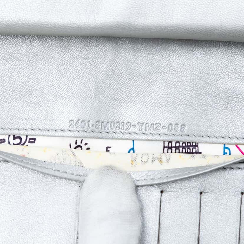 Fendi Metallic Embossed Nappa Logo Chain Clutch Silver Leather Very good condition - Box View