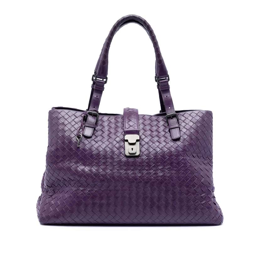 Bottega Veneta Medium Nappa Intrecciato Roma Tote Purple Leather Very good condition - Front View