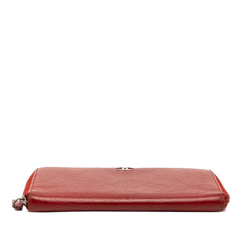 Chanel Embossed Lambskin Camellia Zip Around Long Wallet Red Leather Very good condition - Inside View