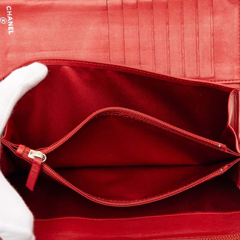 Chanel Embossed Lambskin Camellia Zip Around Long Wallet Red Leather Very good condition - Box View