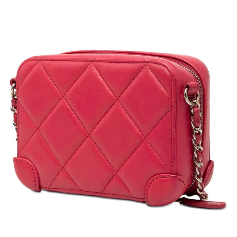 Chanel Mini Quilted Lambskin Covered CC Camera Bag Pink Leather Very good condition - Back View