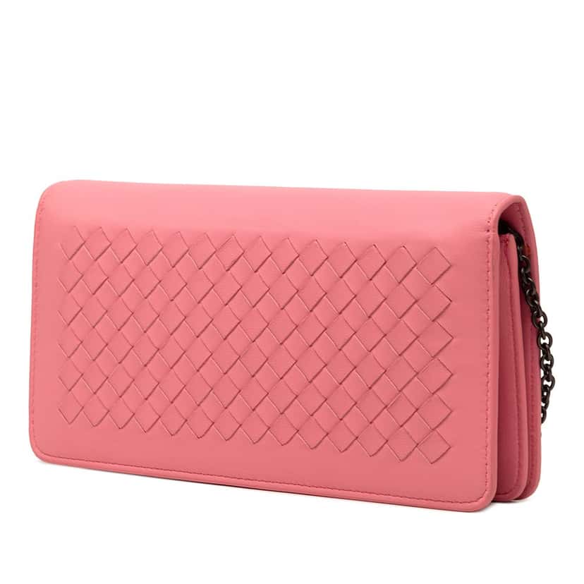 Bottega Veneta Nappa Intrecciato Continental Wallet on Chain Pink Leather Very good condition - Back View