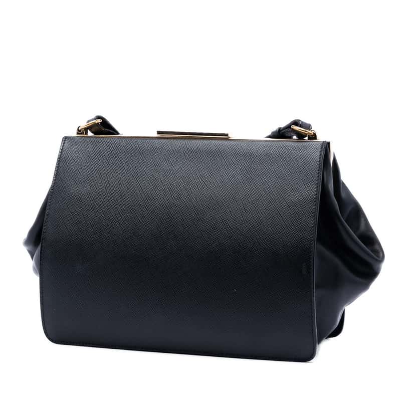 Prada Saffiano and City Calf Light Frame Crossbody Black Leather Very good condition - Back View
