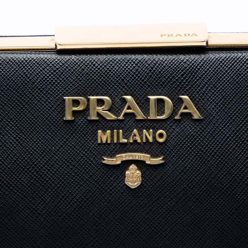 Prada Saffiano and City Calf Light Frame Crossbody Black Leather Very good condition - Box View
