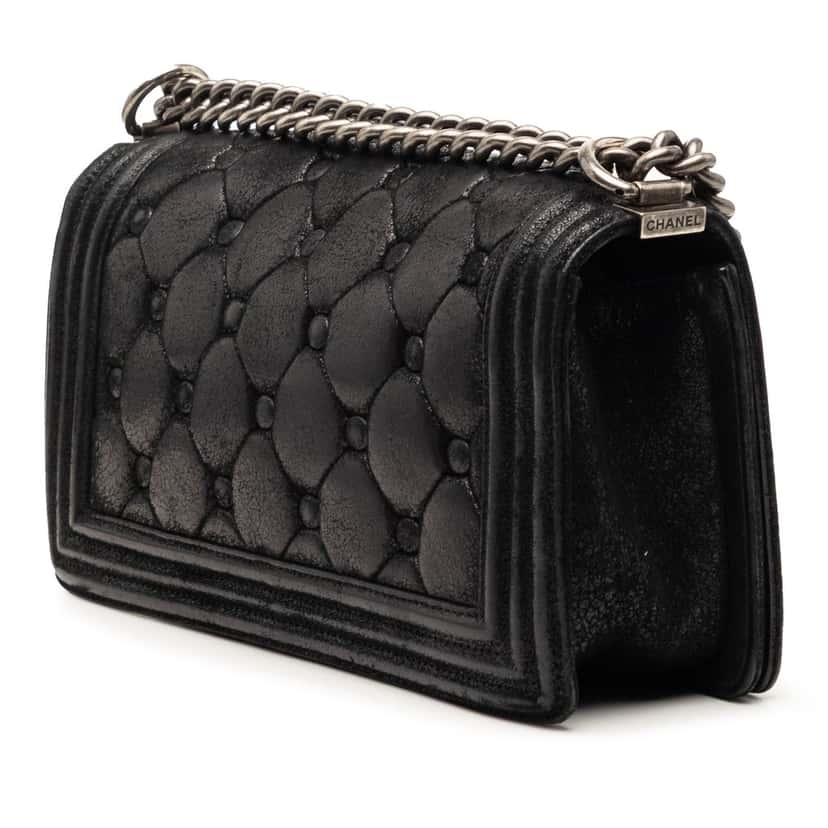 Chanel Old Medium Quilted Suede Chesterfield Boy Flap Black Leather Very good condition - Back View