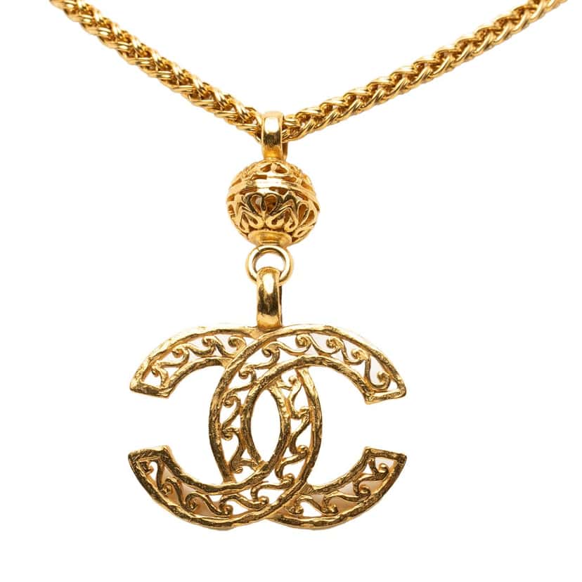 Chanel Gold Plated CC Filigree Pendant Necklace