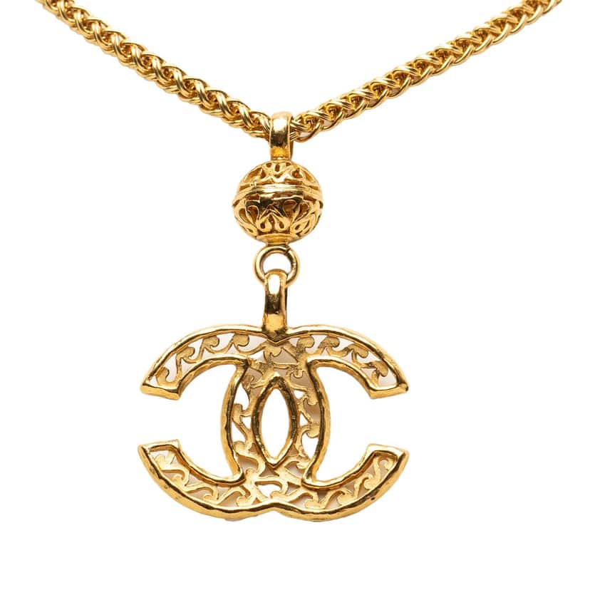 Chanel Gold Plated CC Filigree Pendant Necklace Gold Metal Very good condition - Back View