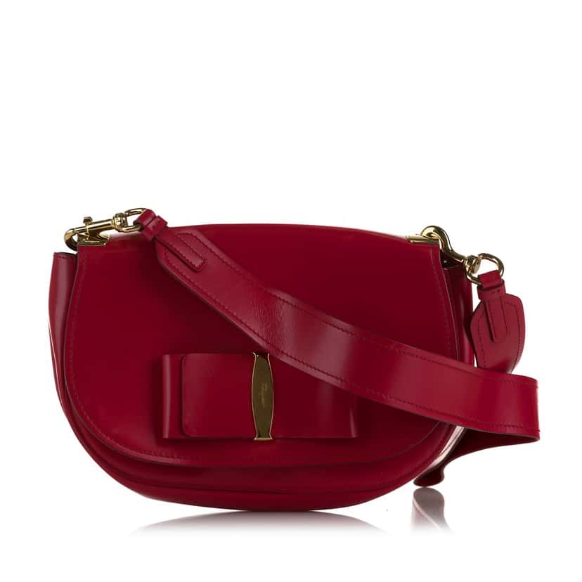 Ferragamo Vara Shoulder Bag Red Leather Very good condition - Front View