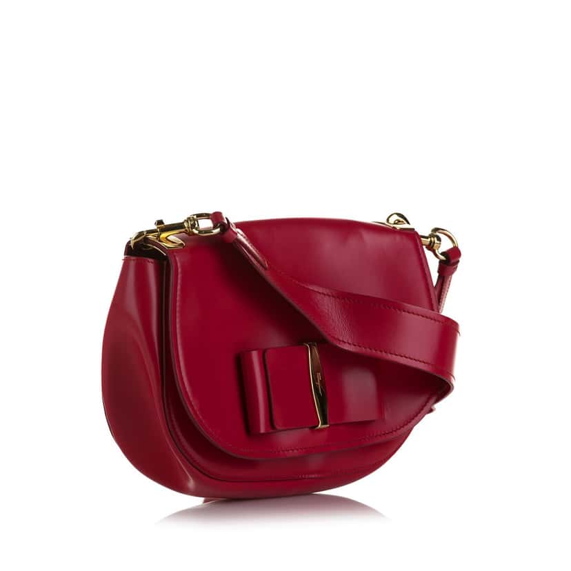 Ferragamo Vara Shoulder Bag Red Leather Very good condition - Back View