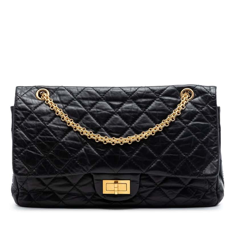 Chanel Quilted Aged Calfskin Reissue 2.55 Double Flap 227 Black Leather Very good condition - Front View
