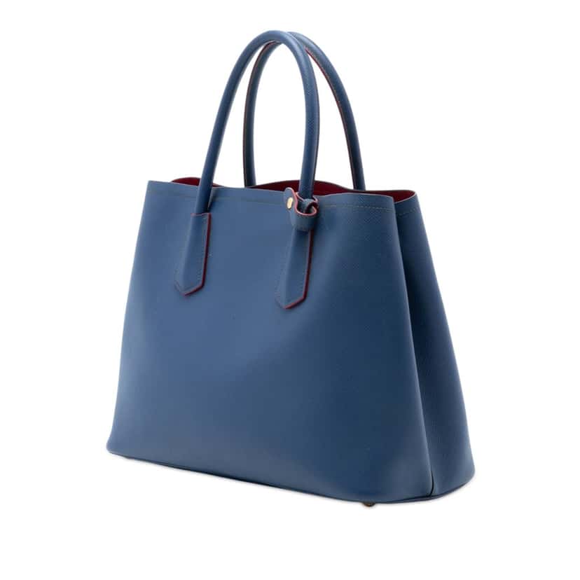 Prada Medium Saffiano Cuir Double Satchel Blue Leather Very good condition - Back View