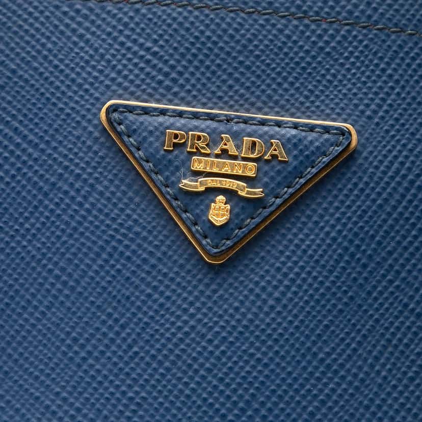 Prada Medium Saffiano Cuir Double Satchel Blue Leather Very good condition - Box View