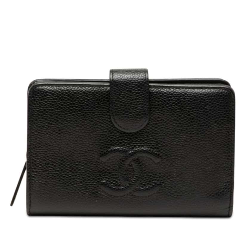 Chanel CC Caviar Bifold Wallet Black Leather Very good condition - Front View