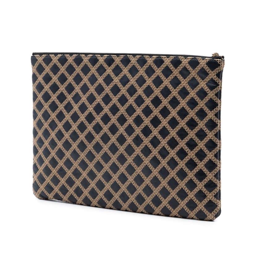 Chanel Large Quilted Lambskin Cross Stitch O Case Clutch Black Leather Very good condition - Back View