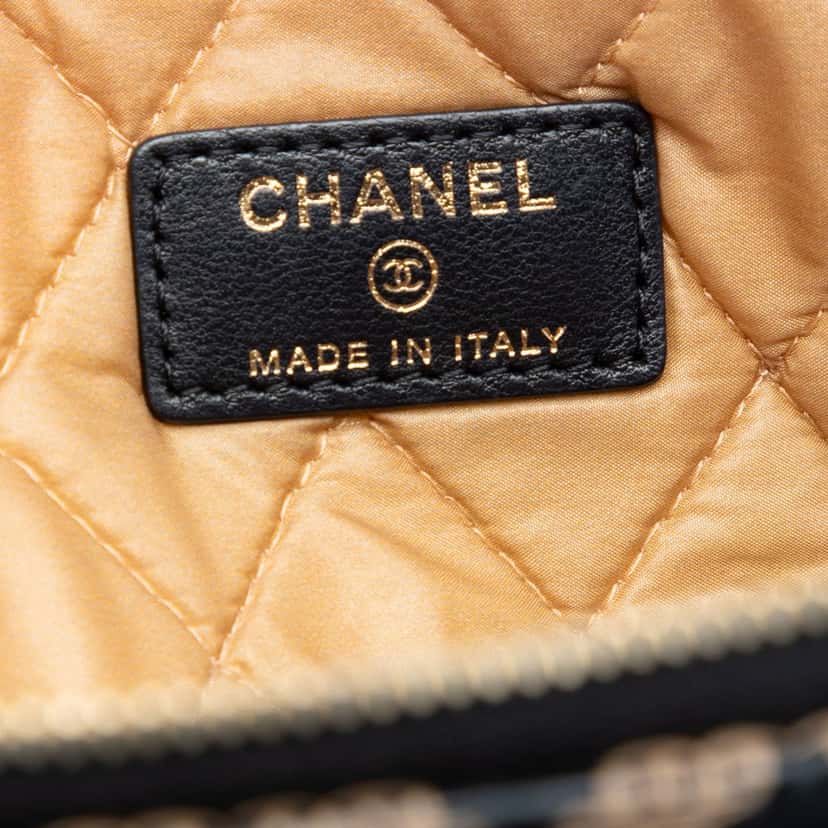 Chanel Large Quilted Lambskin Cross Stitch O Case Clutch Black Leather Very good condition - Box View