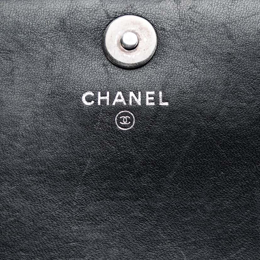 Chanel Quilted Lambskin Boy Wallet On Chain Black Leather Very good condition - Box View