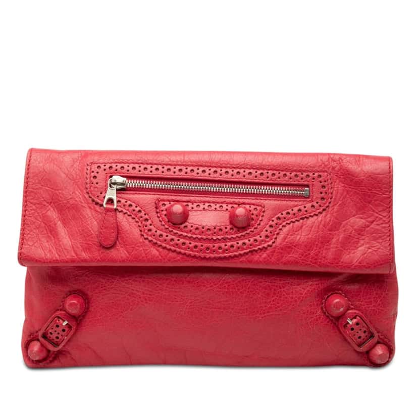Balenciaga Lambskin Motocross Giant 21 Brogues Envelope Clutch Red Leather Very good condition - Front View