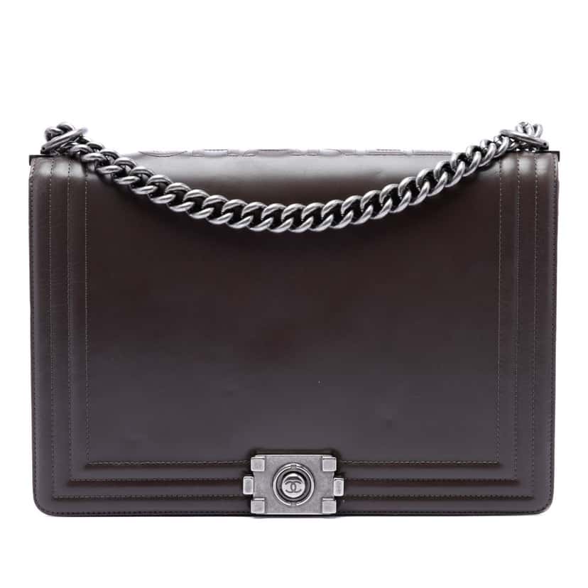 Chanel Large Glazed Calfskin Boy Flap Brown Leather Very good condition - Front View