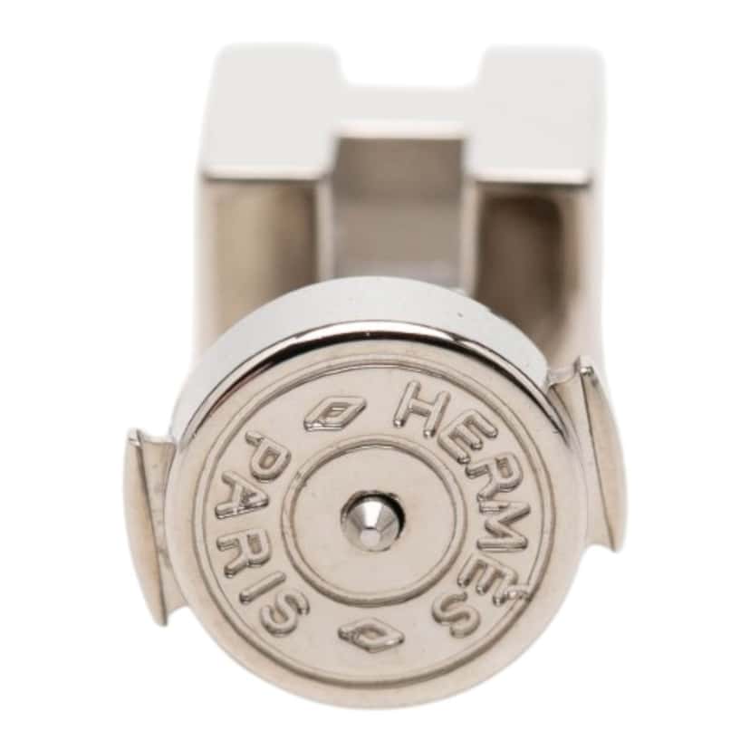 Hermès Palladium Plated Cage dH Cube Push Back Earrings Silver Metal Very good condition - Box View