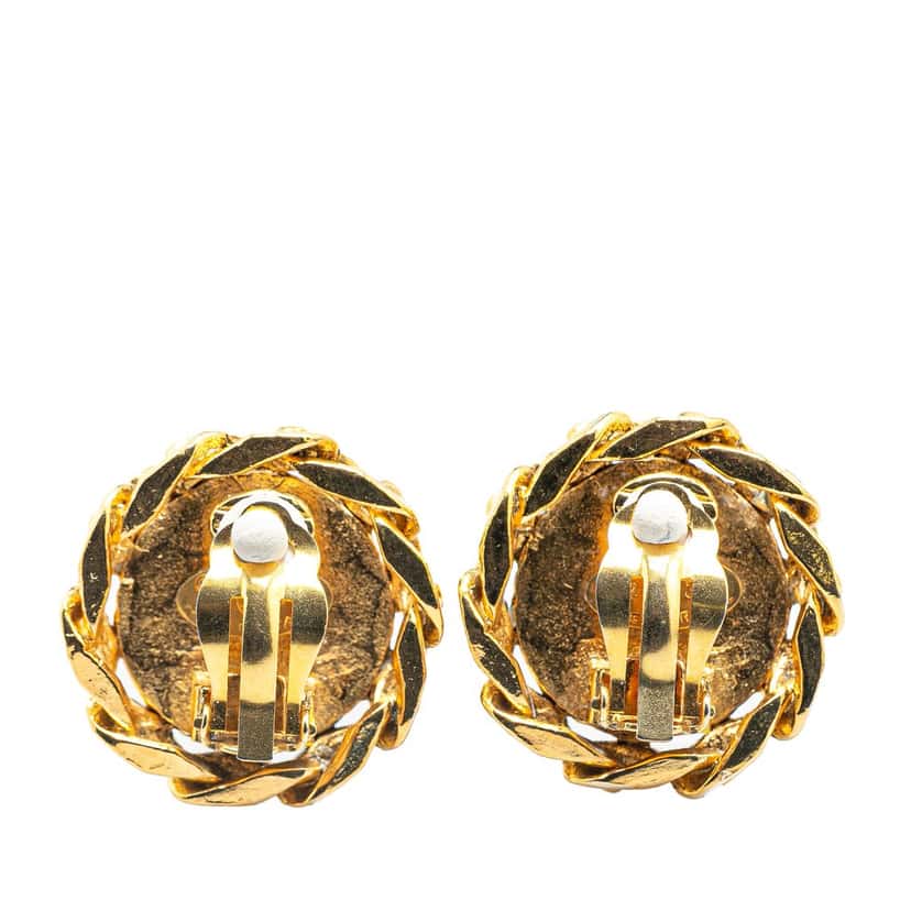 Chanel Gold Plated CC Rhinestones Clip on Earrings Gold Metal Very good condition - Back View