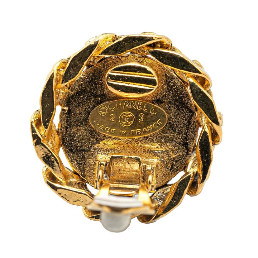 Chanel Gold Plated CC Rhinestones Clip on Earrings Gold Metal Very good condition - Inside View