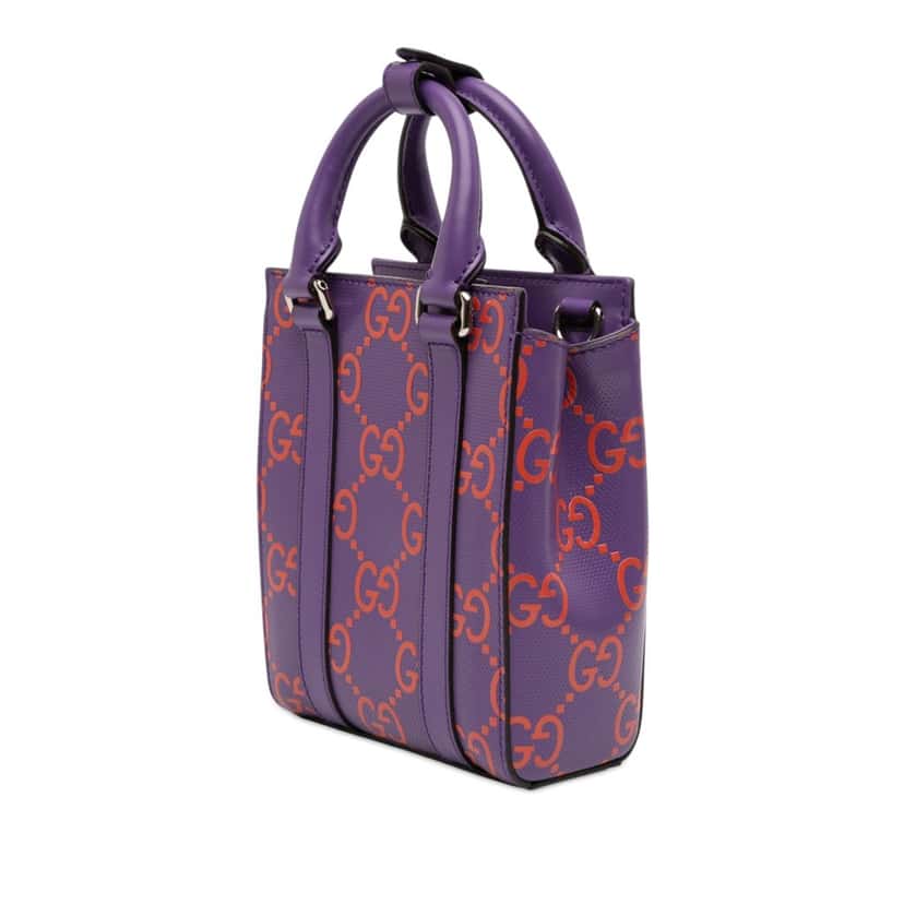Gucci Mini GG Embossed Perforated Leather Tote Purple Leather Very good condition - Back View