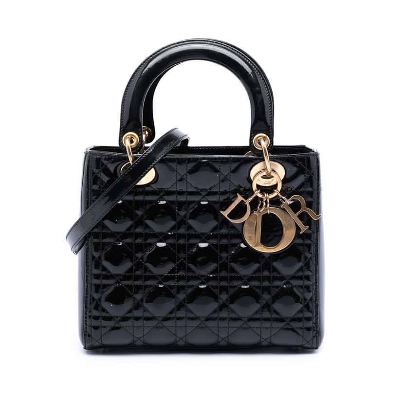 Dior Medium Patent Cannage Lady Dior Black Leather Very good condition - Front View