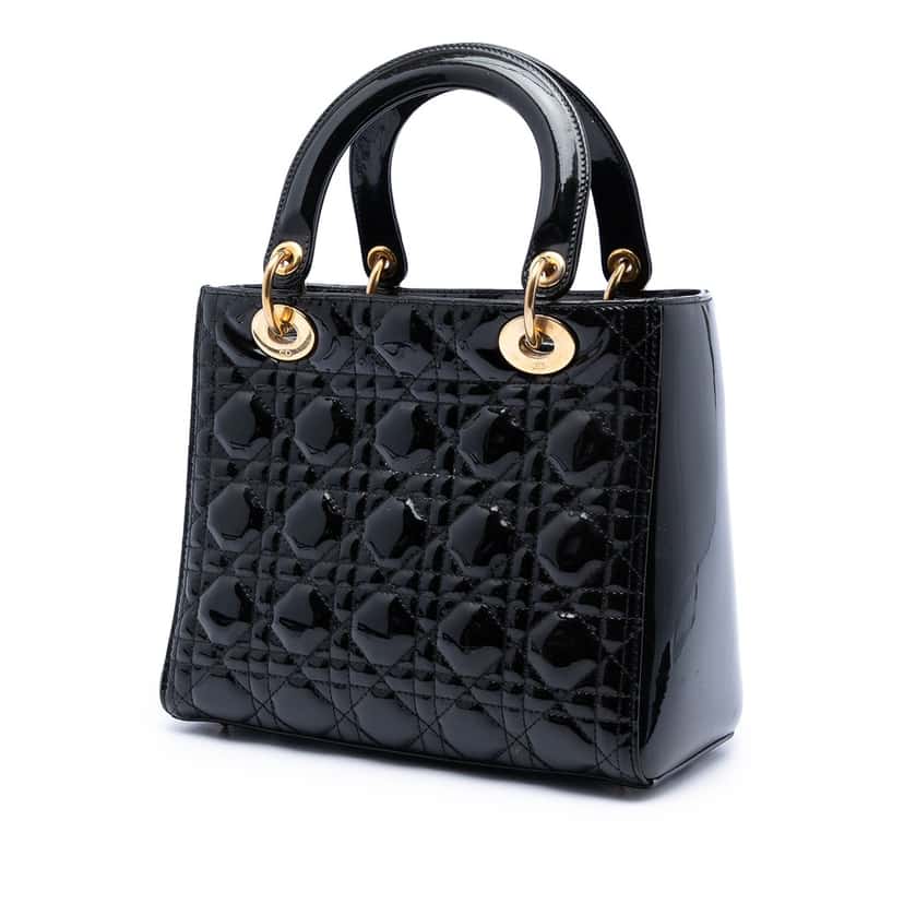 Dior Medium Patent Cannage Lady Dior Black Leather Very good condition - Back View
