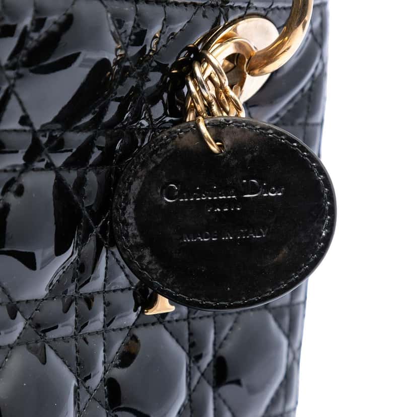 Dior Medium Patent Cannage Lady Dior Black Leather Very good condition - Box View