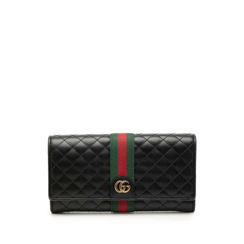 Gucci GG Marmont Web Quilted Leather Long Wallet Black Leather Very good condition - Front View
