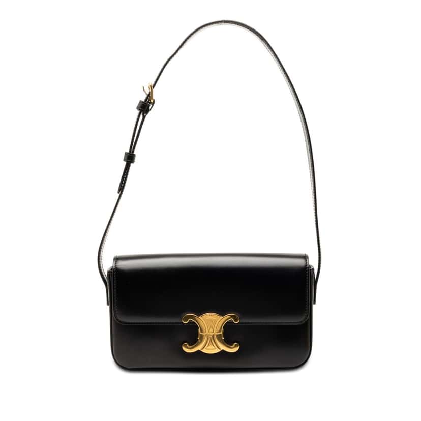 Celine Shiny Calfskin Claude Shoulder Bag Black Leather Very good condition - Front View