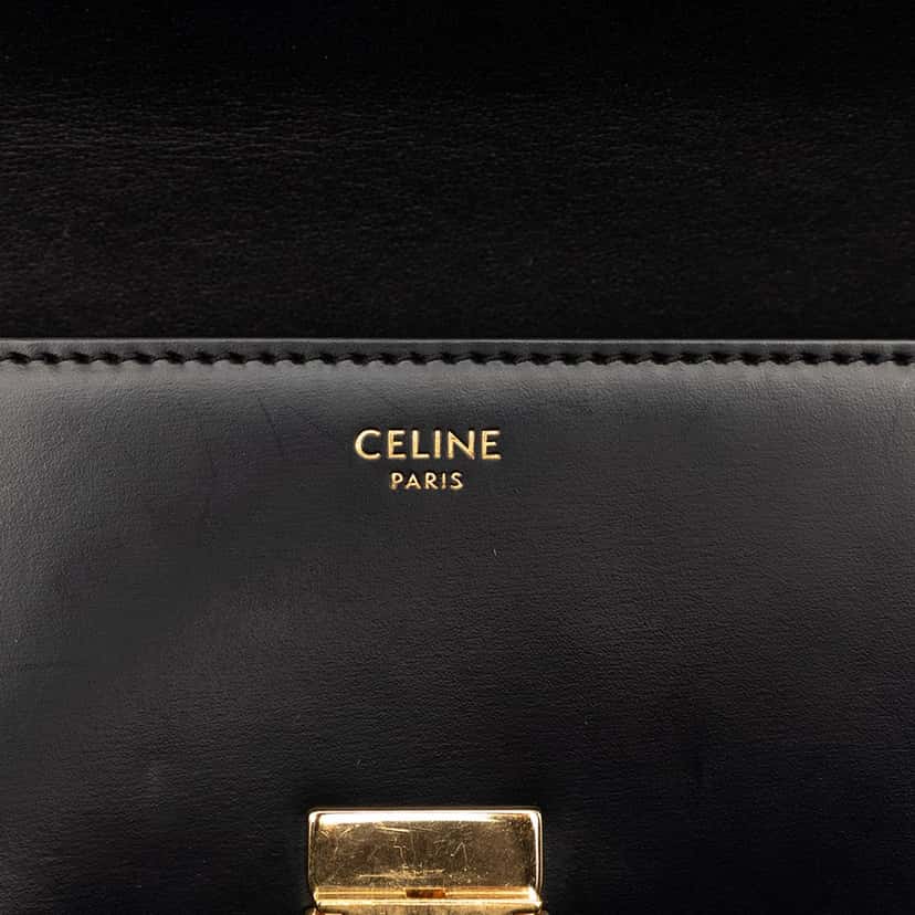 Celine Shiny Calfskin Claude Shoulder Bag Black Leather Very good condition - Box View