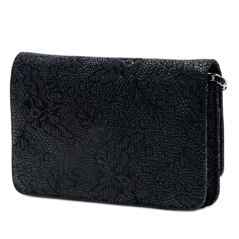 Chanel CC Lace Overlay Goatskin Wallet On Chain Black Leather Very good condition - Back View
