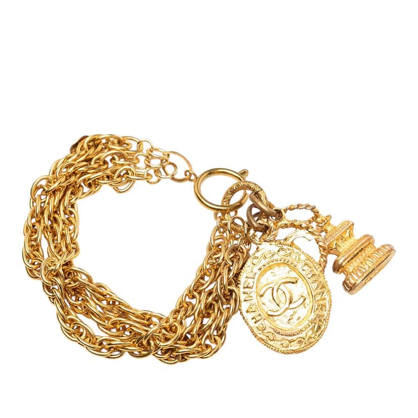 Chanel CC Gold Plated Triple Chain Logo Charm Bracelet Gold Metal Very good condition - Inside View