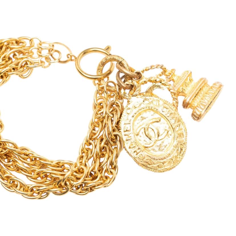 Chanel CC Gold Plated Triple Chain Logo Charm Bracelet Gold Metal Very good condition - Model View