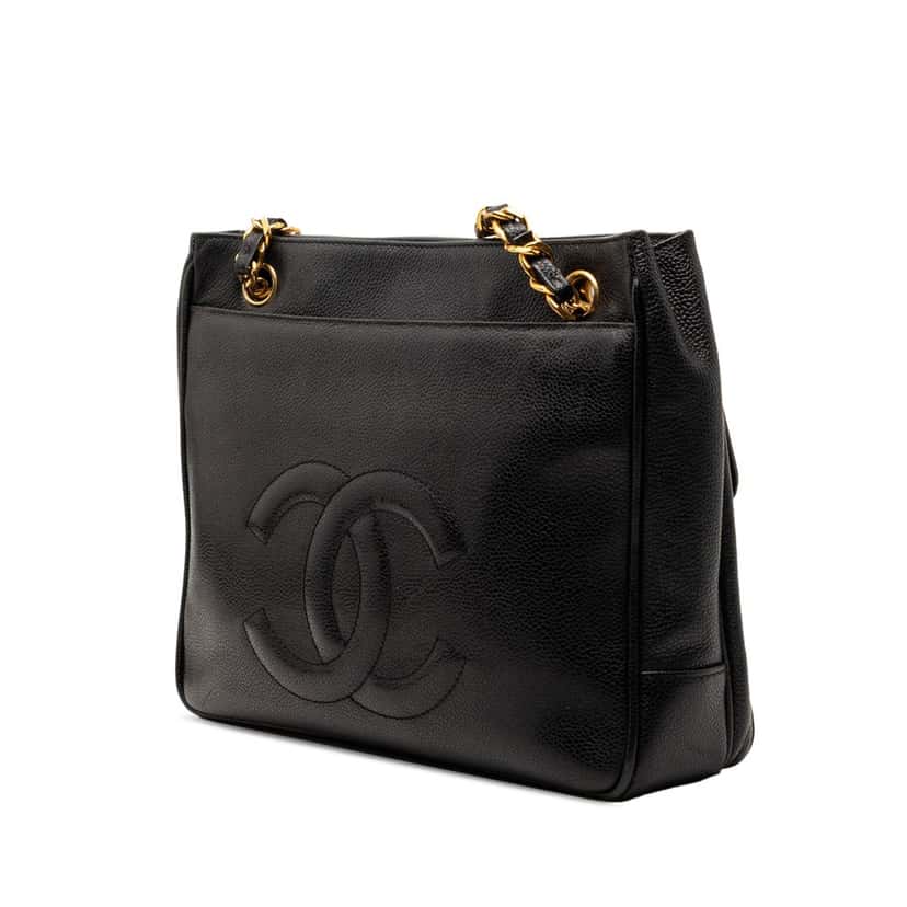Chanel CC Caviar Front Pocket Shoulder Bag Black Leather Very good condition - Back View