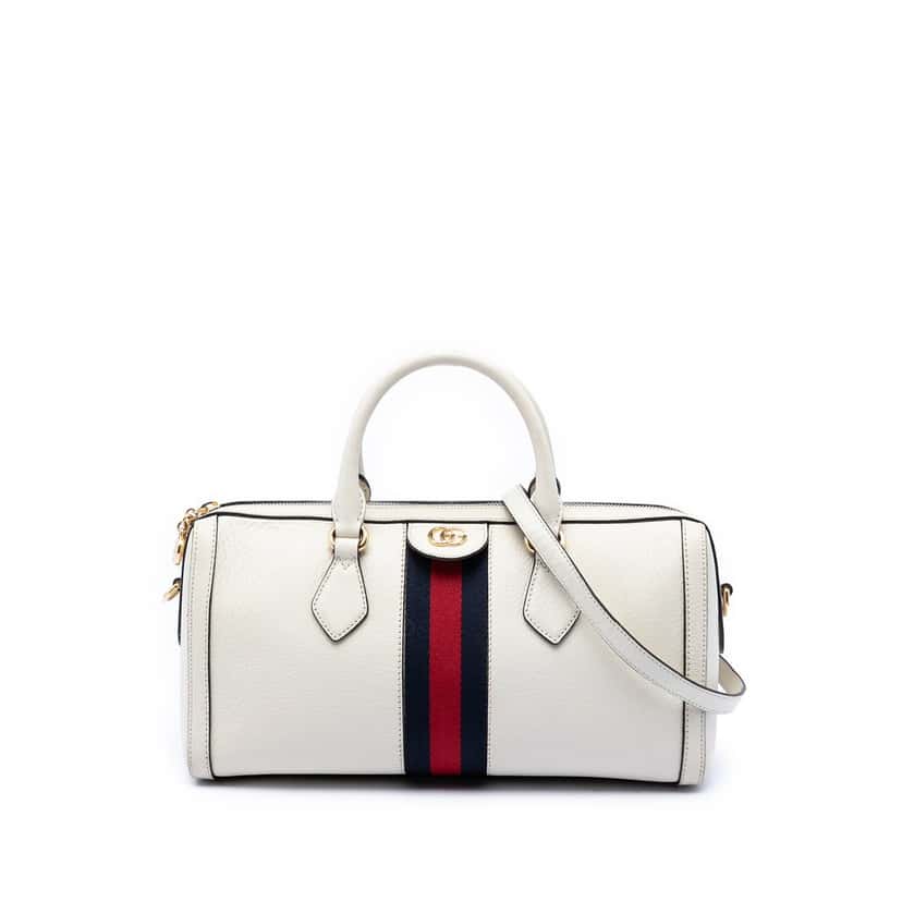 Gucci Medium Calfskin Web Ophidia Top Handle Bag Beige Leather Very good condition - Front View