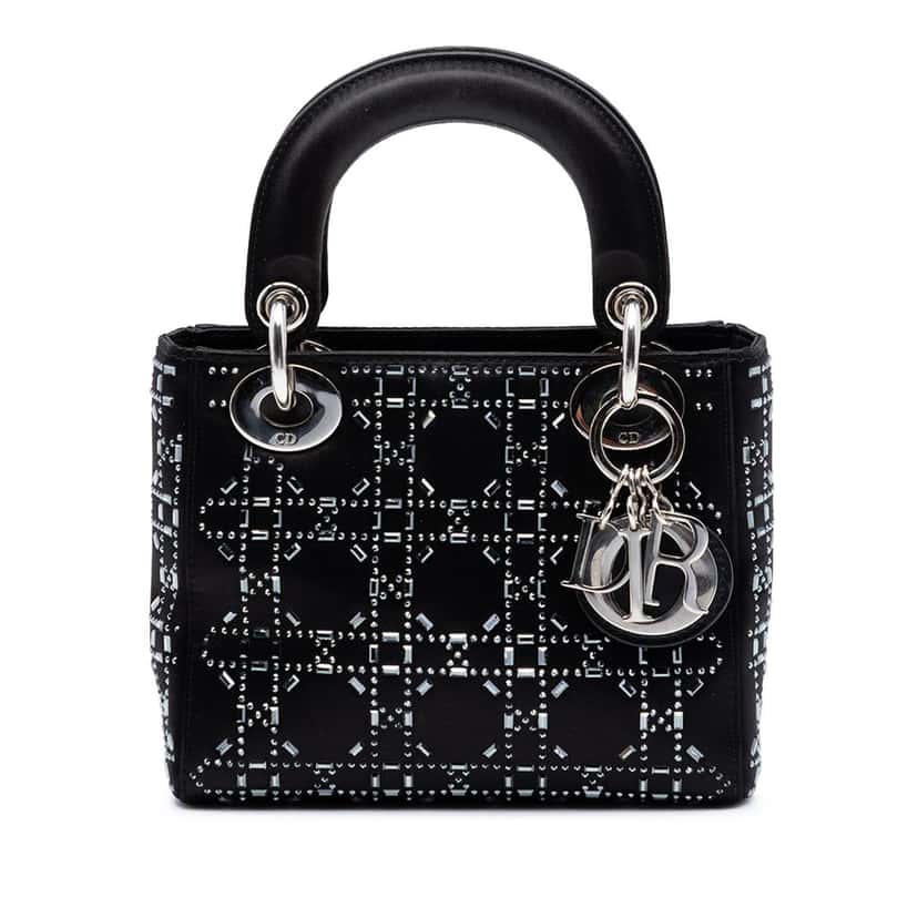 Dior Mini Satin Cannage Crystal Embellished Lady Dior Black Very good condition - Front View