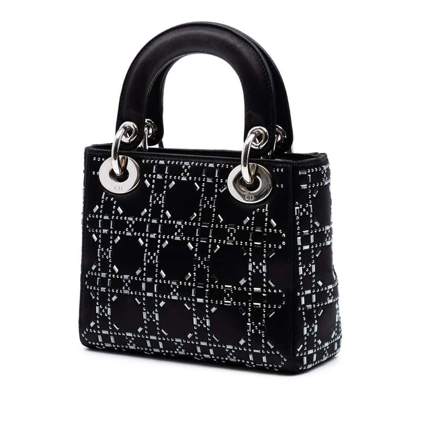 Dior Mini Satin Cannage Crystal Embellished Lady Dior Black Very good condition - Back View