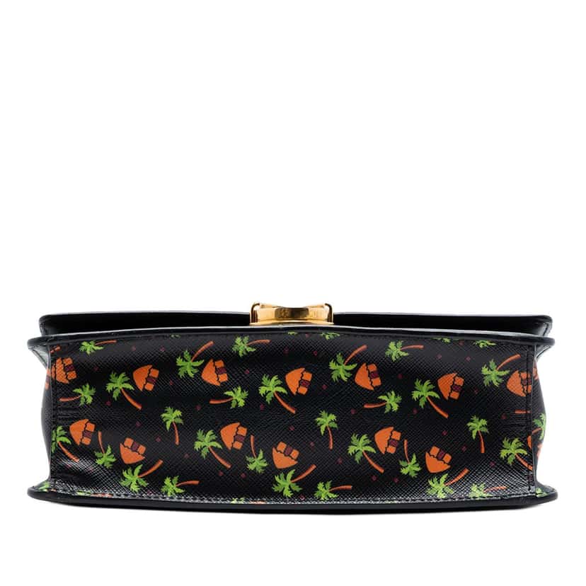 Prada Saffiano Palm Tree and Hut Print Flap Crossbody Black Leather Very good condition - Inside View