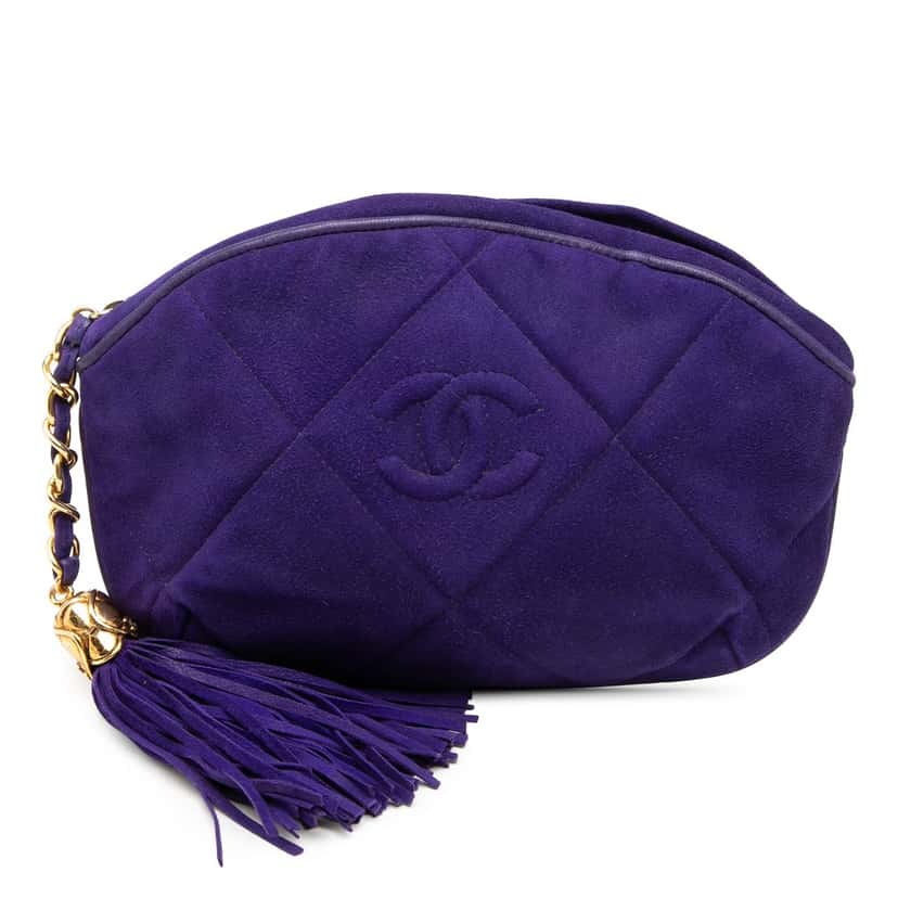 Chanel CC Suede Tassel Clutch Blue Leather Good condition - Front View