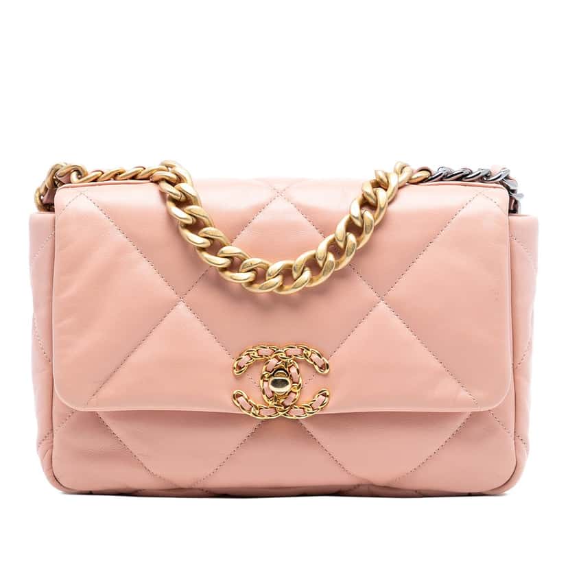 Chanel Medium Lambskin 19 Flap Pink Leather Very good condition - Front View