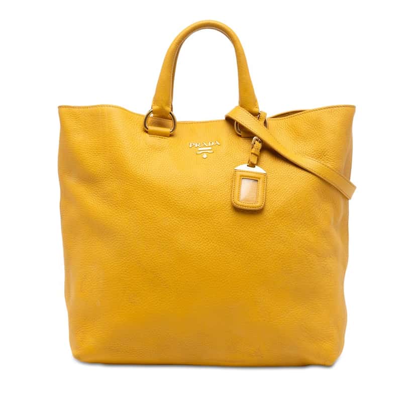 Prada Vitello Daino Open Convertible Tote Yellow Leather Very good condition - Front View