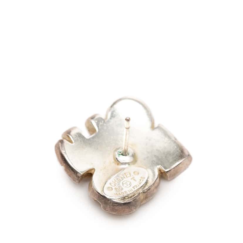 Chanel Silver Plated and Enamel Logo Letters Push Back Earrings Silver Metal Very good condition - Inside View