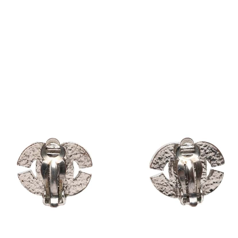 Chanel CC Brass and Strass Clip On Earrings Silver Metal Very good condition - Back View