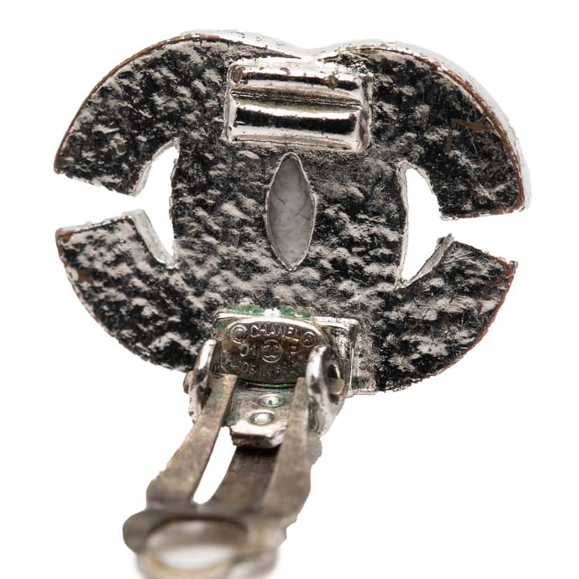 Chanel CC Brass and Strass Clip On Earrings Silver Metal Very good condition - Inside View
