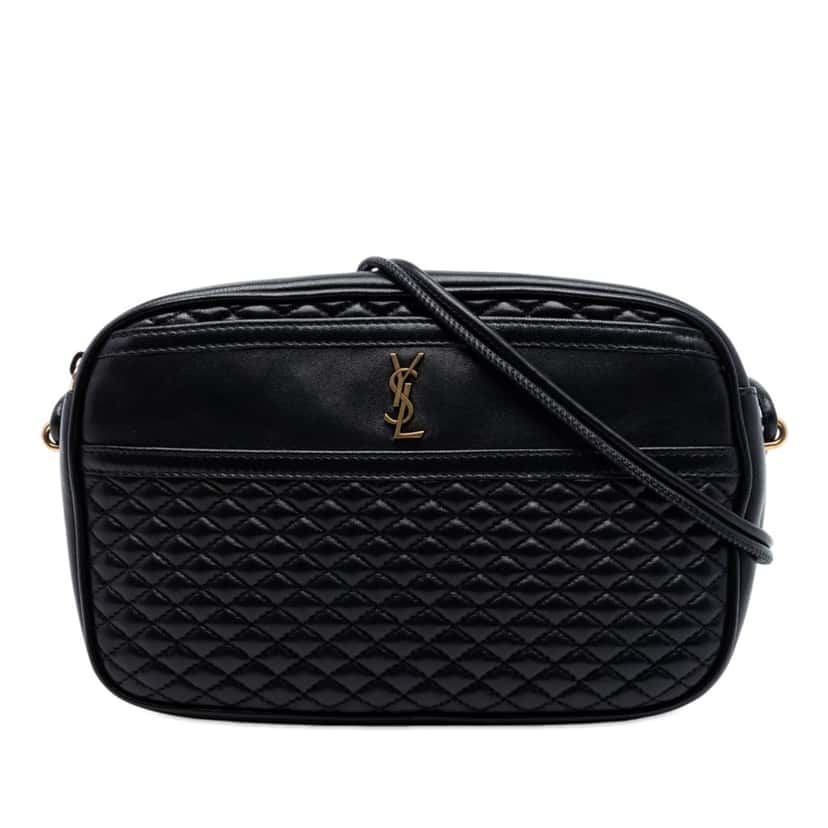 Saint Laurent Quilted Lambskin Victoire Camera Bag Black Leather Very good condition - Front View